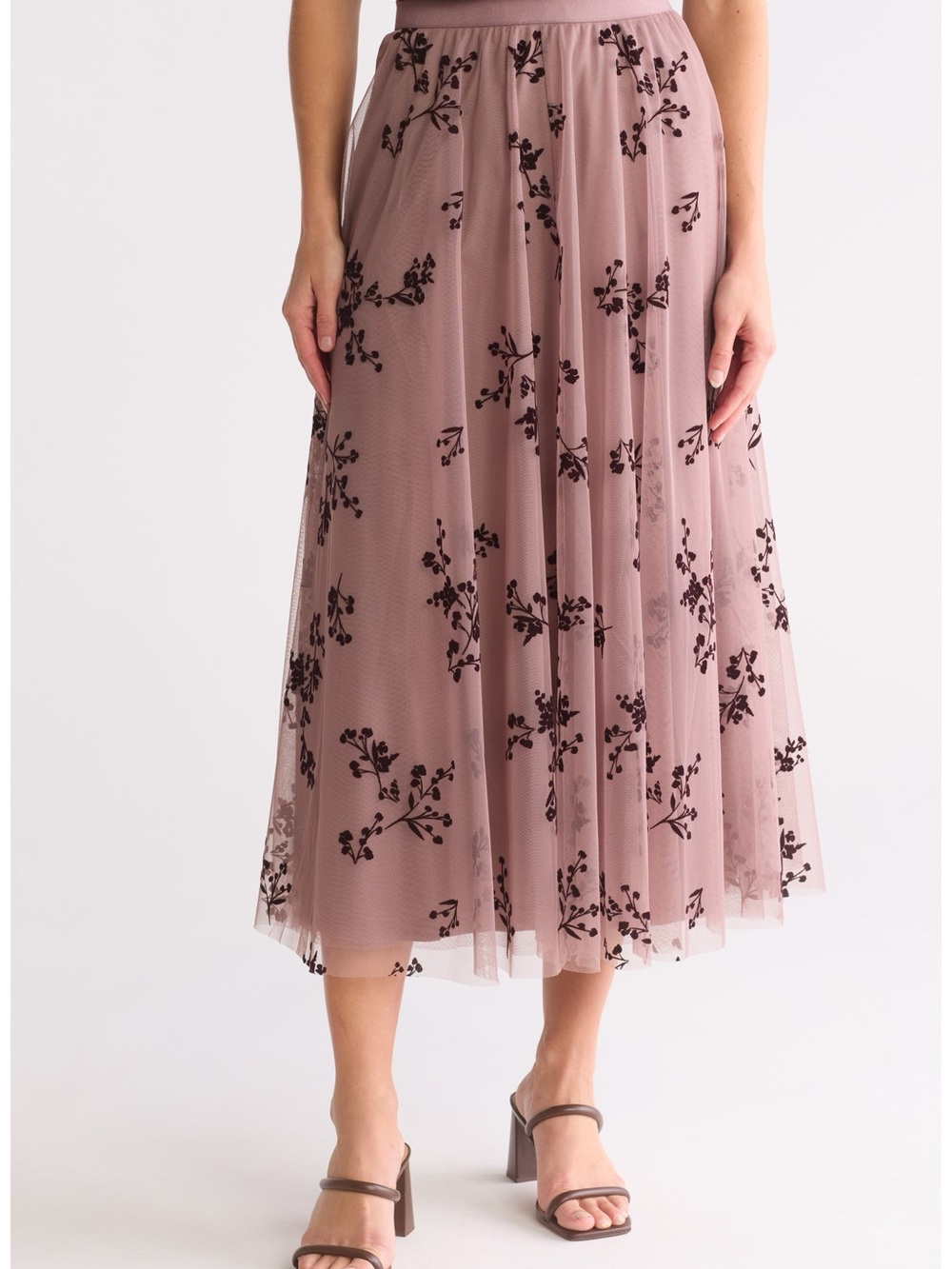 Mauve Floral Mesh Maxi Skirt